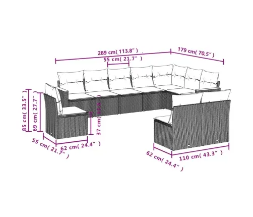 10-Daļīgs Dārza Dīvāna Komplekts, Matrači, Melna Pe Rotangpalma Vidaxl