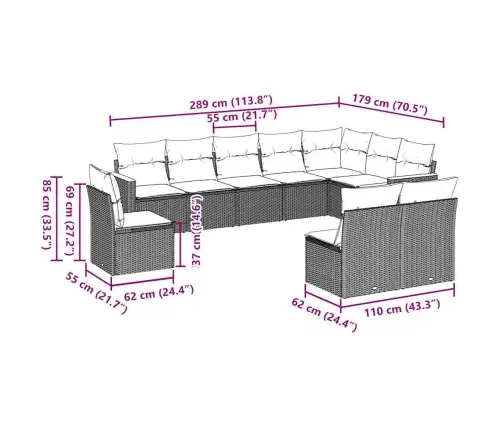 10-Osaline Aiadiivani Komplekt Patjadega, Must, Polürotang