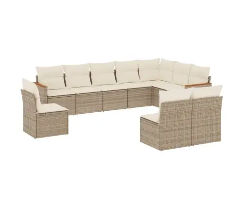 Sofos Komplektas Su Pagalvėlėmis, 10 Dalių, Smėlio, Poliratanas