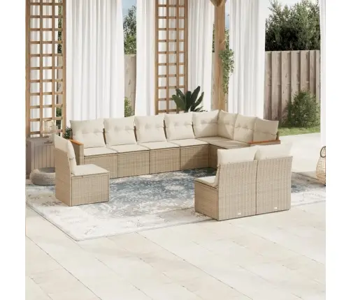 Sofos Komplektas Su Pagalvėlėmis, 10 Dalių, Smėlio, Poliratanas