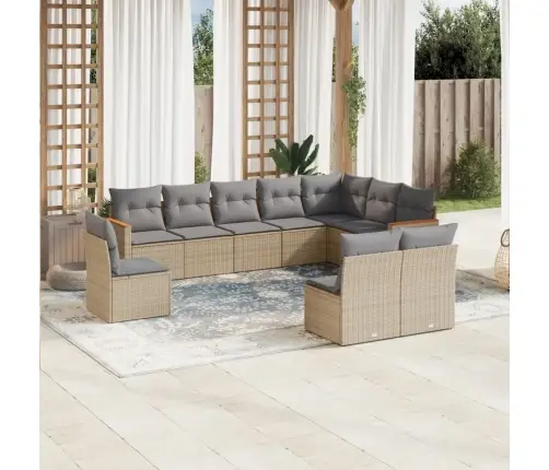 10-Daļīgs Dārza Dīvāna Komplekts, Matrači, Bēša Pe Rotangpalma Vidaxl