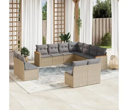 Sodo Komplektas Su Pagalvėlėmis, 11 Dalių, Smėlio, Poliratanas