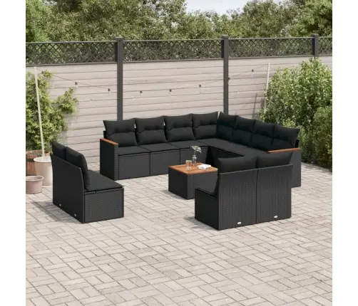 12-Daļīgs Dārza Dīvānu Komplekts, Matrači, Melna Pe Rotangpalma Vidaxl