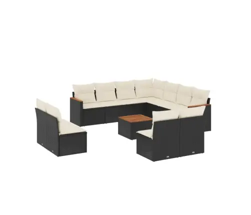 Sofos Komplektas Su Pagalvėlėmis, 12 Dalių, Juodas, Poliratanas