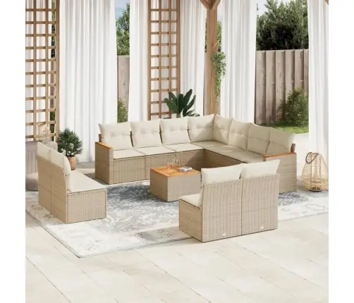 12-Daļīgs Dārza Dīvāna Komplekts, Matrači, Bēša Pe Rotangpalma Vidaxl