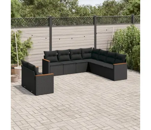 9-Daļīgs Dārza Dīvāna Komplekts, Matrači, Melna Pe Rotangpalma Vidaxl