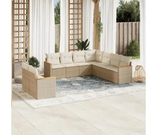 9-Daļīgs Dārza Dīvānu Komplekts, Matrači, Bēša Pe Rotangpalma Vidaxl