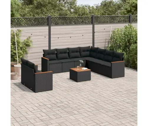 10-Daļīgs Dārza Dīvāna Komplekts, Matrači, Melna Pe Rotangpalma Vidaxl