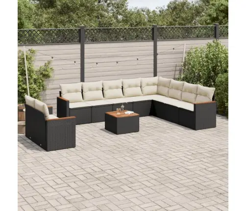 11-Daļīgs Dārza Dīvāna Komplekts, Matrači, Melna Pe Rotangpalma Vidaxl