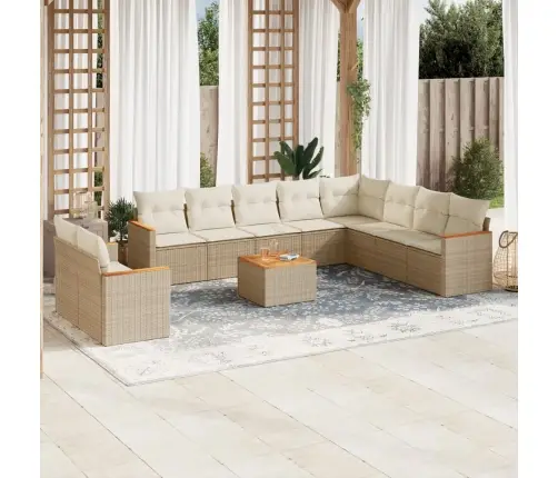 Sodo Komplektas Su Pagalvėlėmis, 11 Dalių, Smėlio, Poliratanas