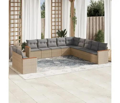 11-Daļīgs Dārza Dīvāna Komplekts, Matrači, Bēša Pe Rotangpalma Vidaxl