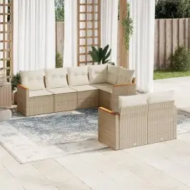 7-Daļīgs Dārza Dīvāna Komplekts, Matrači, Bēša Pe Rotangpalma Vidaxl