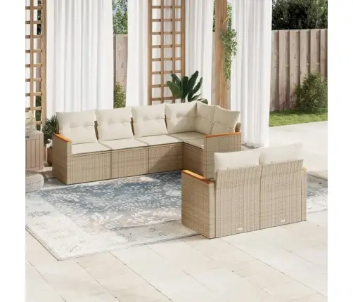 7-Daļīgs Dārza Dīvāna Komplekts, Matrači, Bēša Pe Rotangpalma Vidaxl