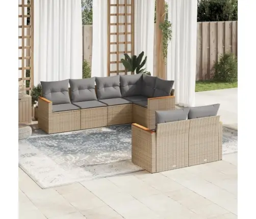 7-Daļīgs Dārza Dīvāna Komplekts, Matrači, Bēša Pe Rotangpalma Vidaxl