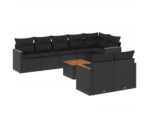 9-Daļīgs Dārza Dīvāna Komplekts, Matrači, Melna Pe Rotangpalma Vidaxl