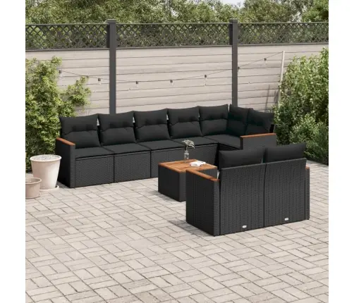 9-Daļīgs Dārza Dīvāna Komplekts, Matrači, Melna Pe Rotangpalma Vidaxl