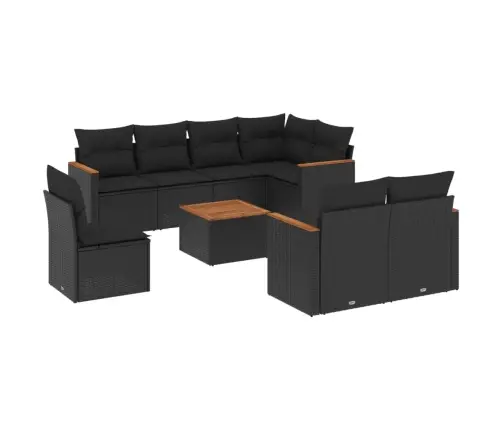 9-Daļīgs Dārza Dīvāna Komplekts, Matrači, Melna Pe Rotangpalma Vidaxl