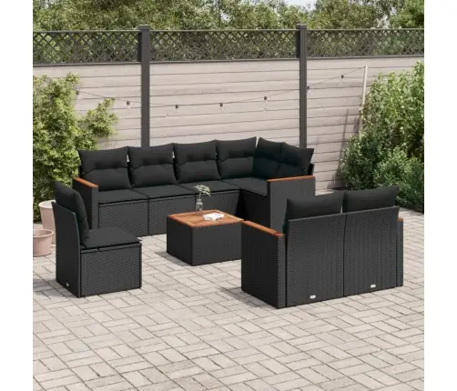 9-Daļīgs Dārza Dīvāna Komplekts, Matrači, Melna Pe Rotangpalma Vidaxl