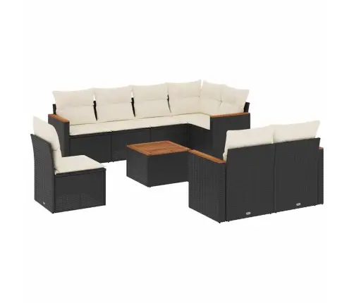 9-Daļīgs Dārza Dīvāna Komplekts, Matrači, Melna Pe Rotangpalma Vidaxl