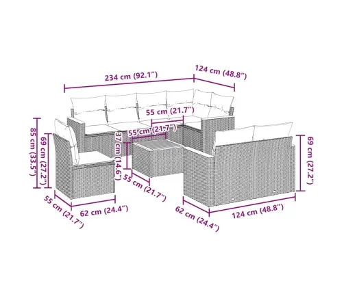9-Daļīgs Dārza Dīvāna Komplekts, Matrači, Melna Pe Rotangpalma Vidaxl