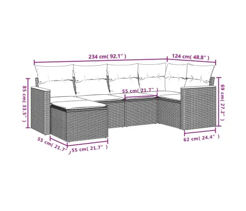 6-Osaline Aiadiivani Komplekt Patjadega, Beež, Polürotang