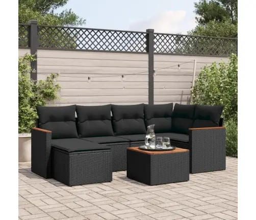 7-Daļīgs Dārza Dīvāna Komplekts Ar Matračiem, Melna Pe Vidaxl