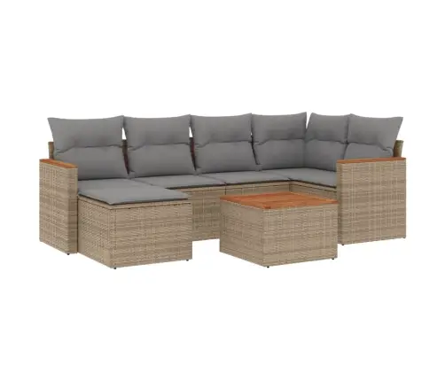 Sofos Komplektas Su Pagalvėlėmis, 7 Dalių, Smėlio, Poliratanas