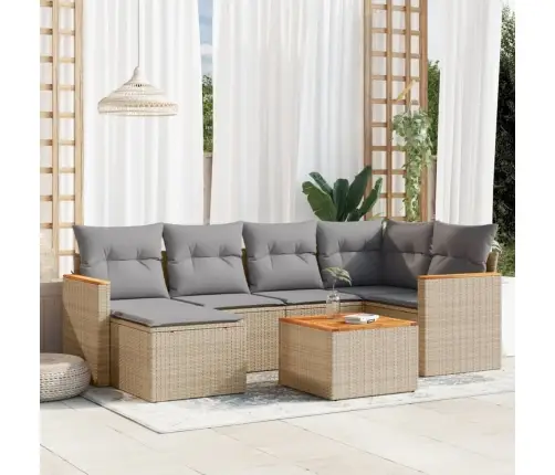 Sofos Komplektas Su Pagalvėlėmis, 7 Dalių, Smėlio, Poliratanas