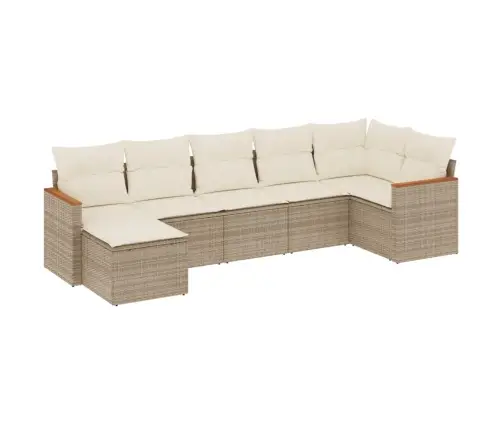 7-Daļīgs Dārza Dīvāna Komplekts, Matrači, Bēša Pe Rotangpalma Vidaxl