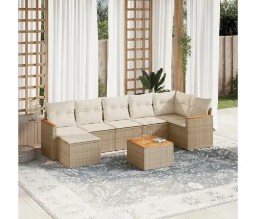 8-Daļīgs Dārza Dīvāna Komplekts, Matrači, Bēša Pe Rotangpalma Vidaxl