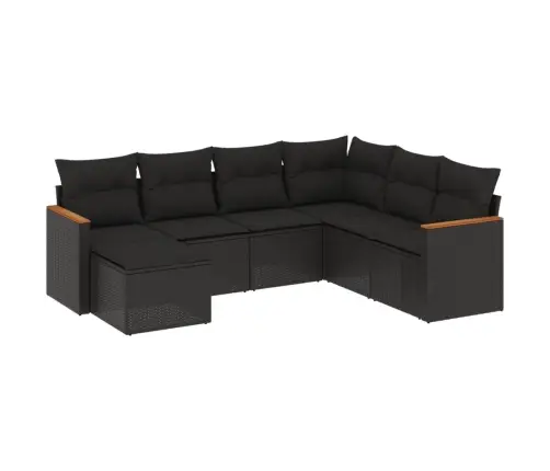 7-Daļīgs Dārza Dīvāna Komplekts Ar Matračiem, Melna Pe Vidaxl