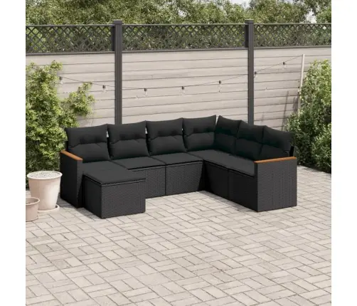 7-Daļīgs Dārza Dīvāna Komplekts Ar Matračiem, Melna Pe Vidaxl