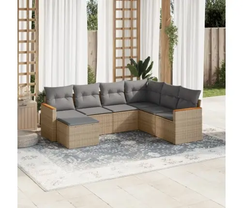 7-Daļīgs Dārza Dīvāna Komplekts, Matrači, Bēša Pe Rotangpalma Vidaxl