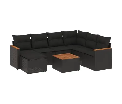 Sofos Komplektas Su Pagalvėlėmis, 8 Dalių, Juodas, Poliratanas