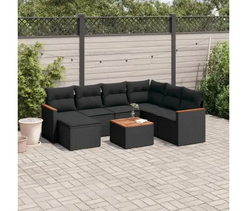 Sofos Komplektas Su Pagalvėlėmis, 8 Dalių, Juodas, Poliratanas