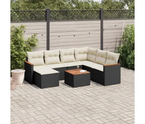 Sofos Komplektas Su Pagalvėlėmis, 8 Dalių, Juodas, Poliratanas