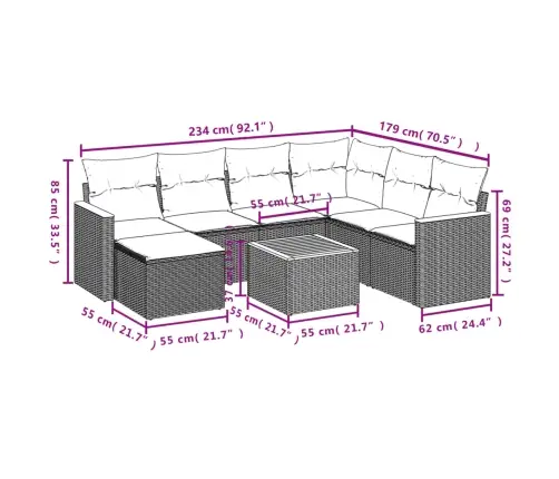 8-Daļīgs Dārza Dīvāna Komplekts, Matrači, Bēša Pe Rotangpalma Vidaxl