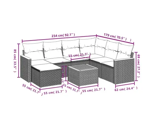 Sofos Komplektas Su Pagalvėlėmis, 8 Dalių, Smėlio, Poliratanas