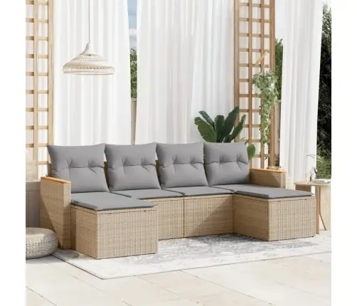 6-Daļīgs Dārza Dīvāna Komplekts, Matrači, Bēša Pe Rotangpalma Vidaxl