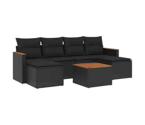 7-Daļīgs Dārza Dīvāna Komplekts Ar Matračiem, Melna Pe Vidaxl