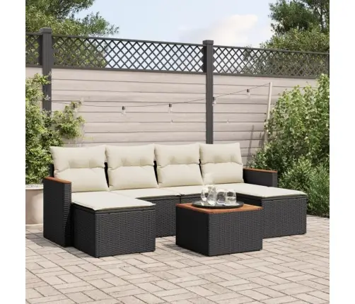 7-Daļīgs Dārza Dīvāna Komplekts Ar Matračiem, Melna Pe Vidaxl