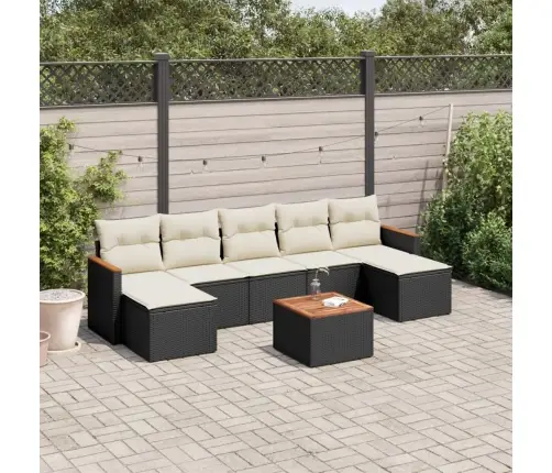 Sofos Komplektas Su Pagalvėlėmis, 8 Dalių, Juodas, Poliratanas