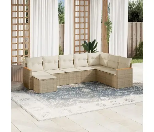 8-Daļīgs Dārza Dīvāna Komplekts, Matrači, Bēša Pe Rotangpalma Vidaxl