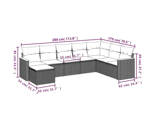 8-Daļīgs Dārza Dīvāna Komplekts, Matrači, Bēša Pe Rotangpalma Vidaxl