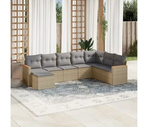 8-Daļīgs Dārza Dīvāna Komplekts, Matrači, Bēša Pe Rotangpalma Vidaxl