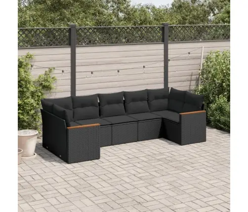 7-Daļīgs Dārza Dīvāna Komplekts Ar Matračiem, Melna Pe Vidaxl