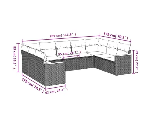 9-Daļīgs Dārza Dīvānu Komplekts, Matrači, Bēša Pe Rotangpalma Vidaxl