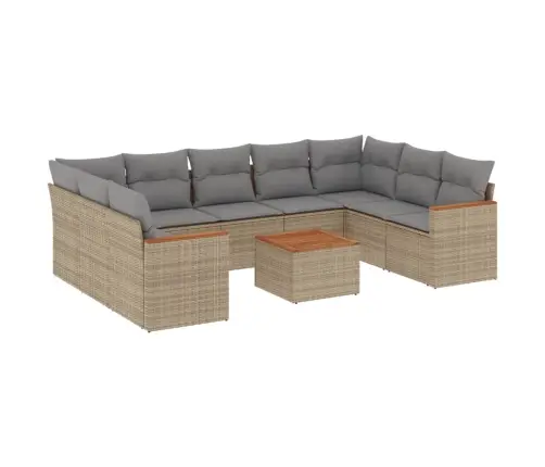 10-Daļīgs Dārza Dīvāna Komplekts, Matrači, Bēša Pe Rotangpalma Vidaxl