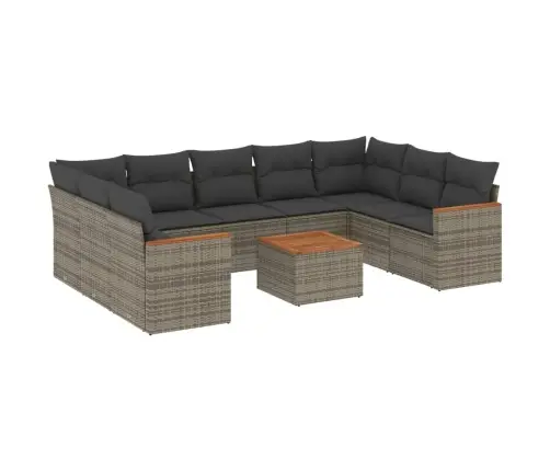 10-Daļīgs Dārza Dīvāna Komplekts Ar Matračiem, Pelēks Pe Pinums Vidaxl