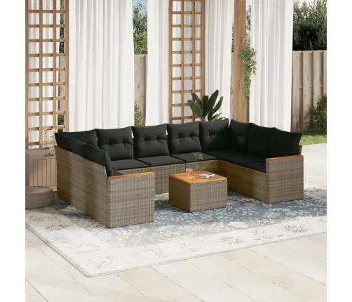 10-Daļīgs Dārza Dīvāna Komplekts Ar Matračiem, Pelēks Pe Pinums Vidaxl